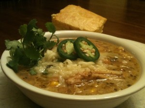 Doug's White Chicken Chili with Fresh Cilantro and Jalapeno Garnishes